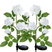 SHIKAN Solar Outdoor Lights Waterproof, Solar Garden Flower Stake Lights for Patio Decor, Floral Pathway Lights for Lawn Backyard Walkway Yard, Outdoor Landscaping Rose Light, 2 Pack White